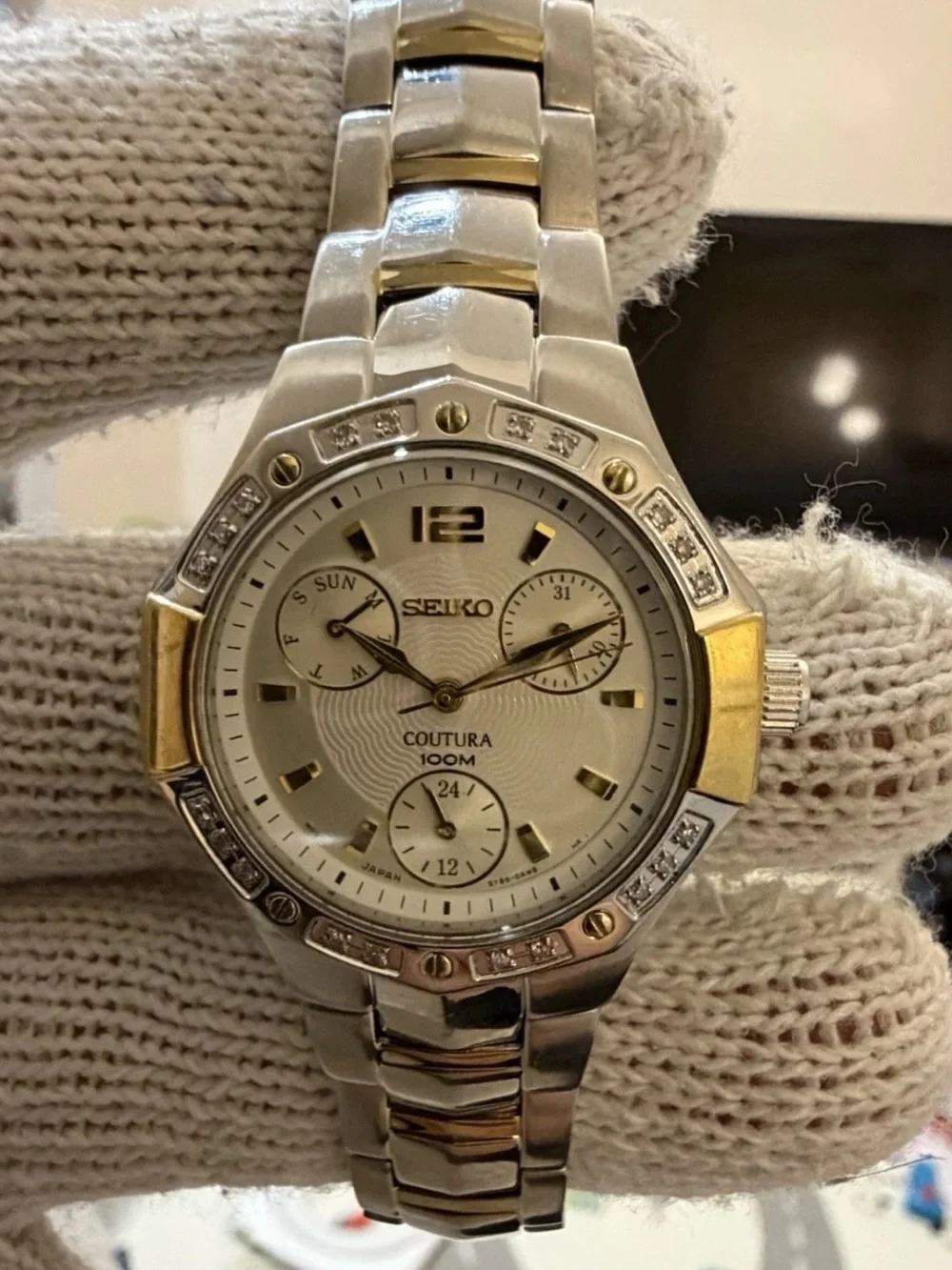 Seiko Coutura SUK008 Womens Diamond Watch Two Tone Multi Hand Calendar 100M